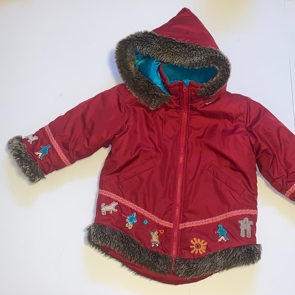 Inuk Red Vintage Inuit Parka with Faux Fur Trim - Children’s Size 6 - Picture 2 of 14